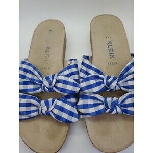 Womens Sandals Sz 8.5 Cottagecore Plaid Slide Flat Blue Ann Klein